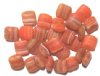30 11mm Matte Dark Orange & White Marble Flat Puffed Square Beads